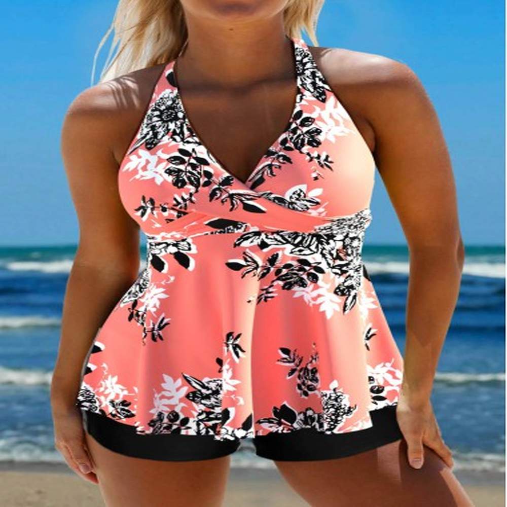 modlily criss cross floral print coral tankini top m