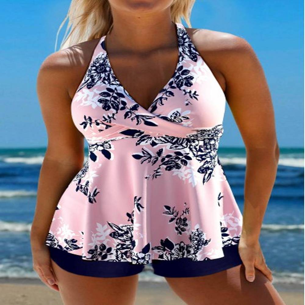 modlily criss cross floral print pink tankini top m