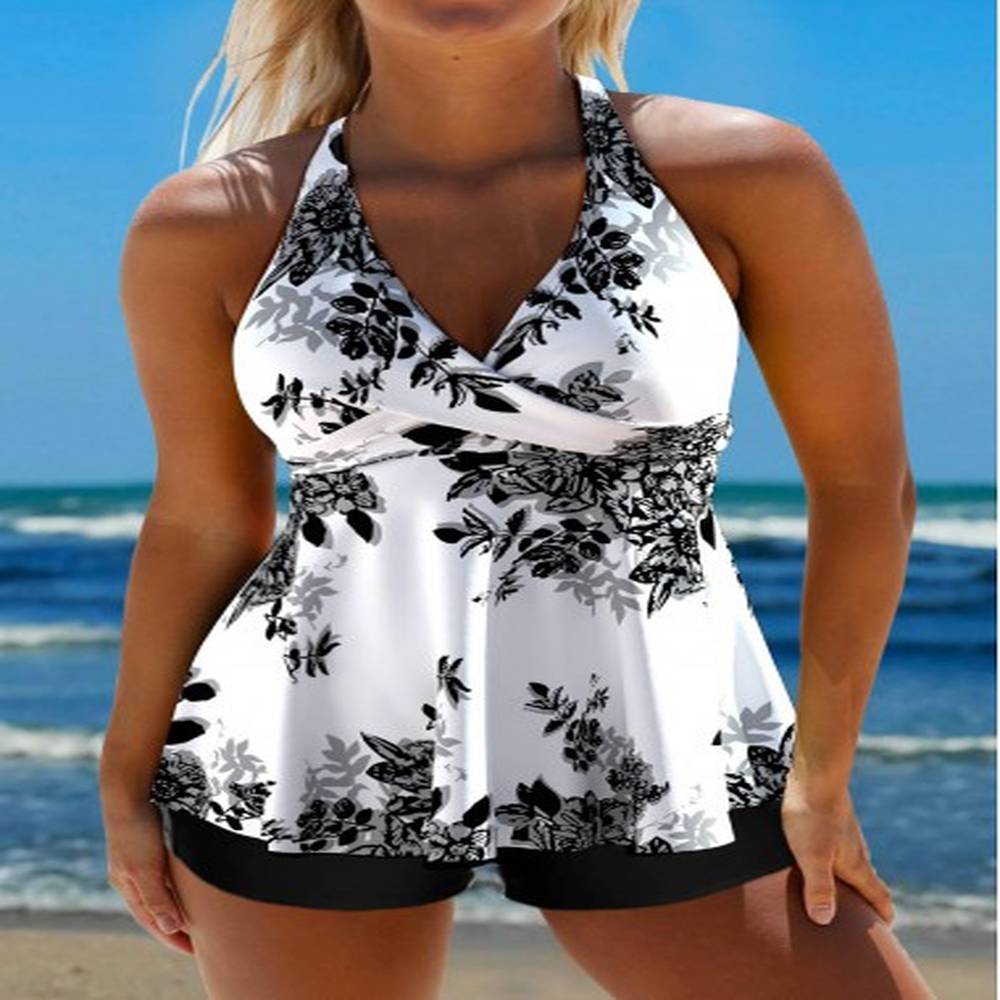 modlily criss cross floral print white tankini top m