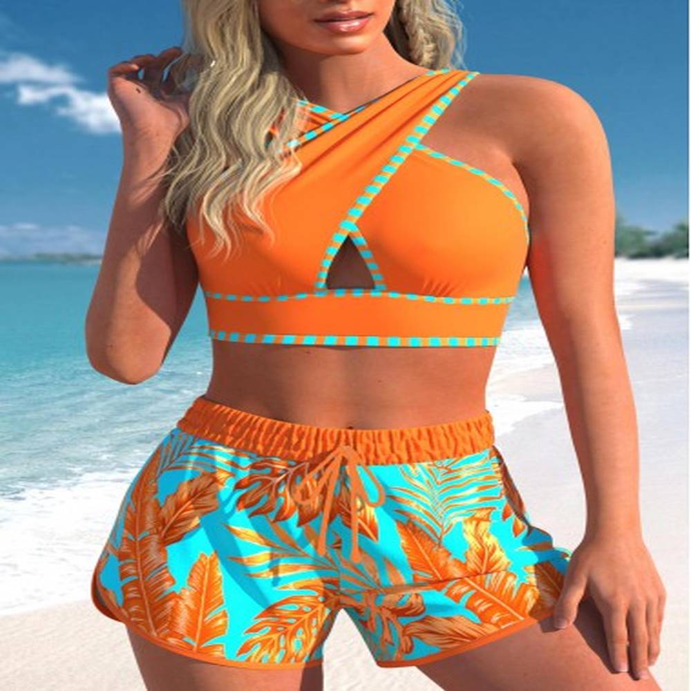 modlily criss cross high waisted bikini set l