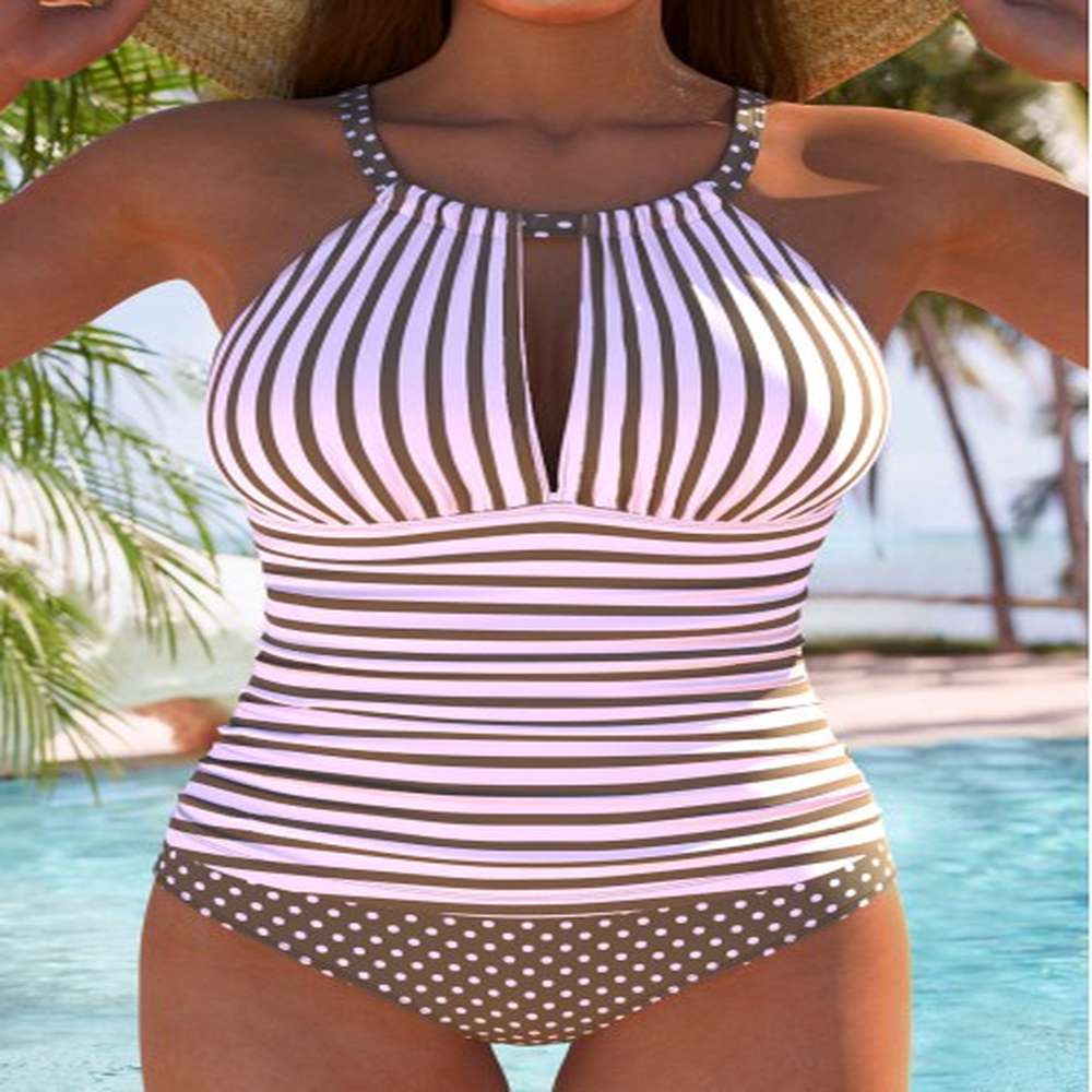 modlily criss cross high waisted geometric print pink tankini set