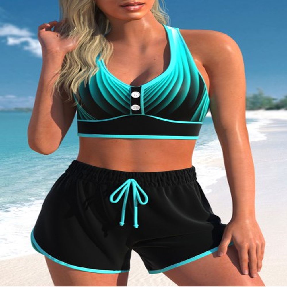 modlily criss cross high waisted ombre cyan bikini set
