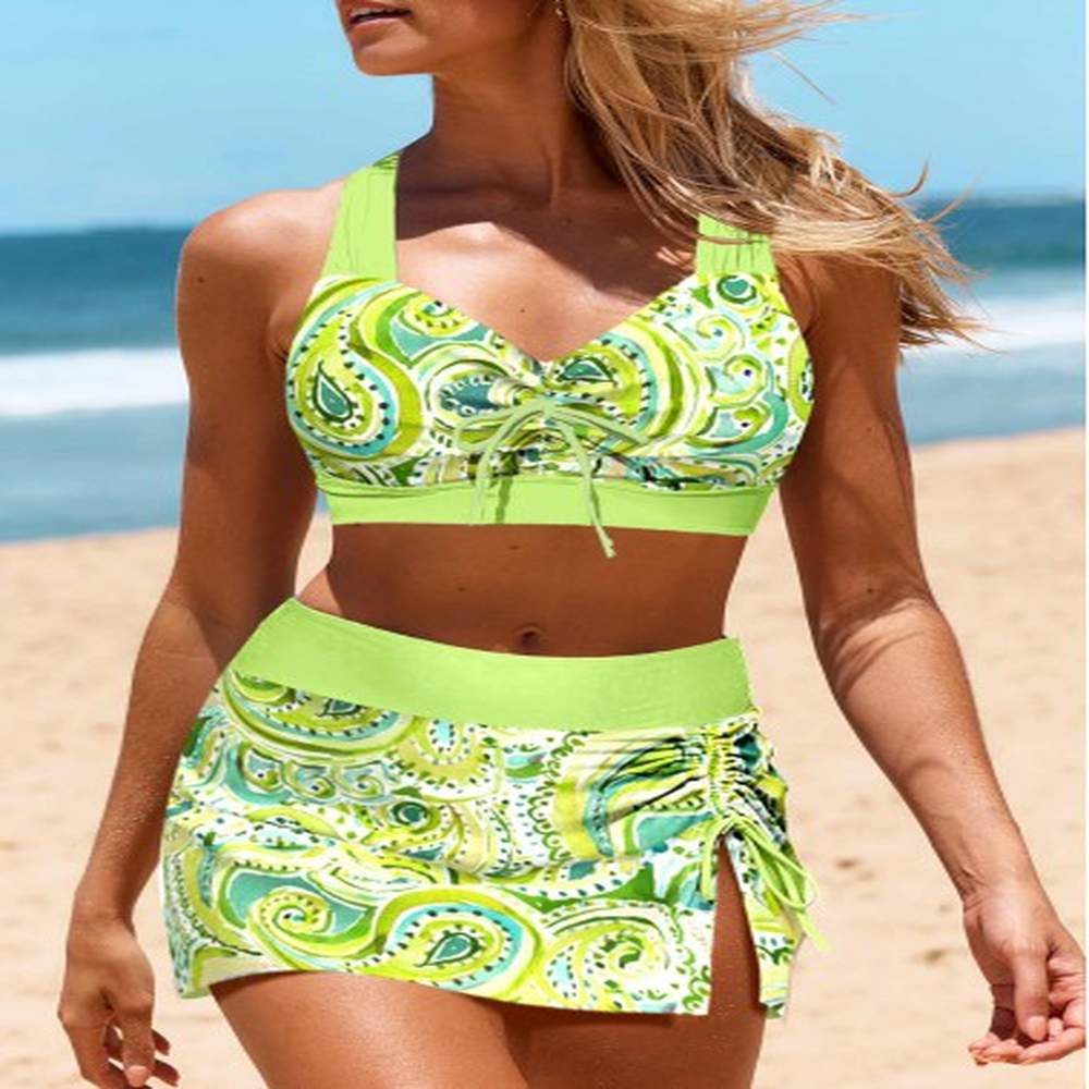 modlily criss cross mid waisted paisley print bikini set