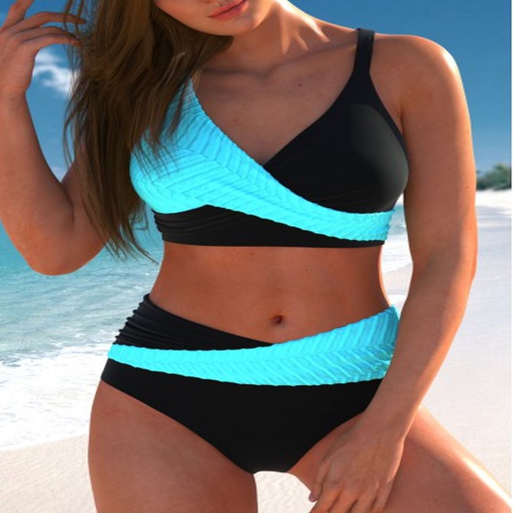 modlily criss cross patchwork cyan bikini set s