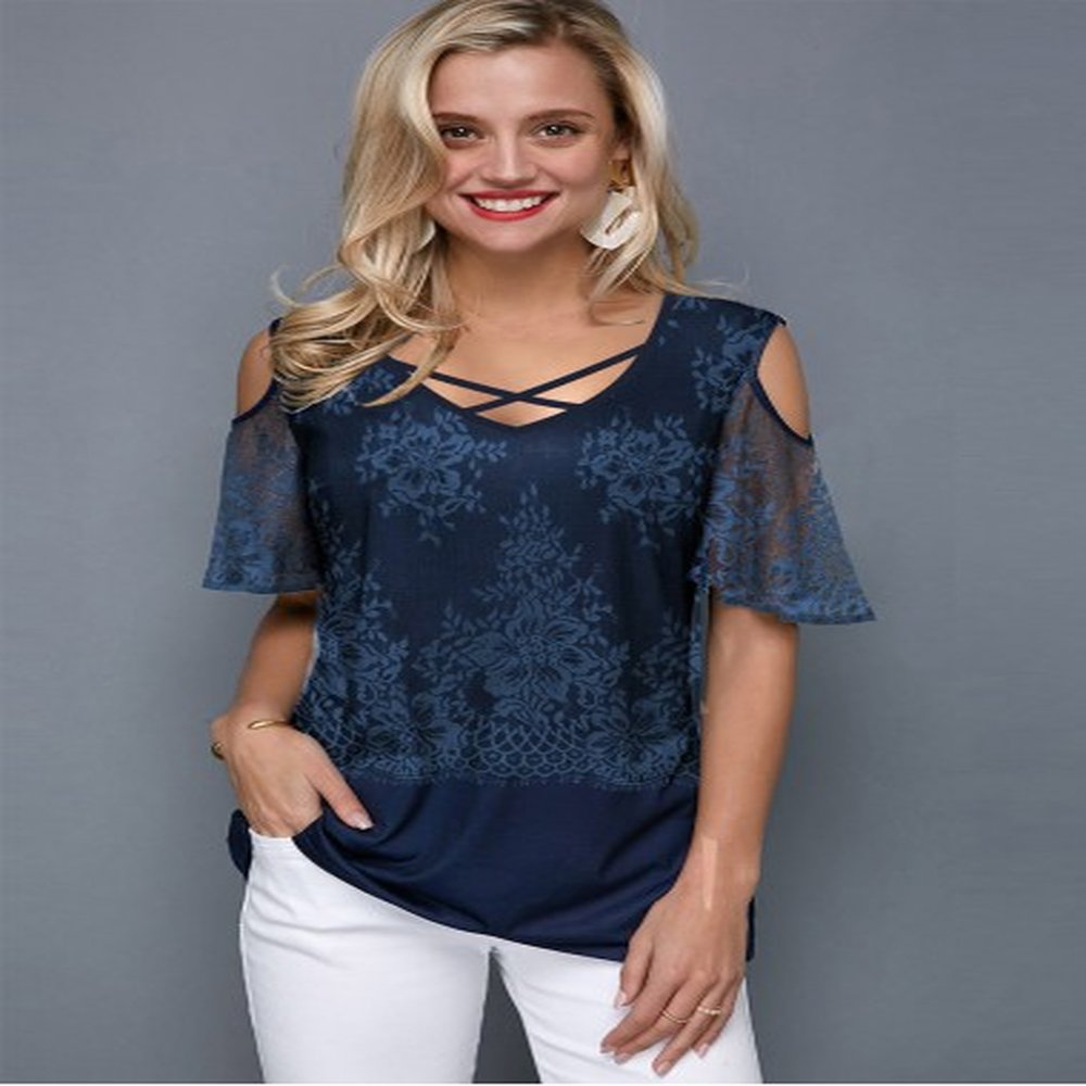modlily criss cross short sleeve v neck t shirt