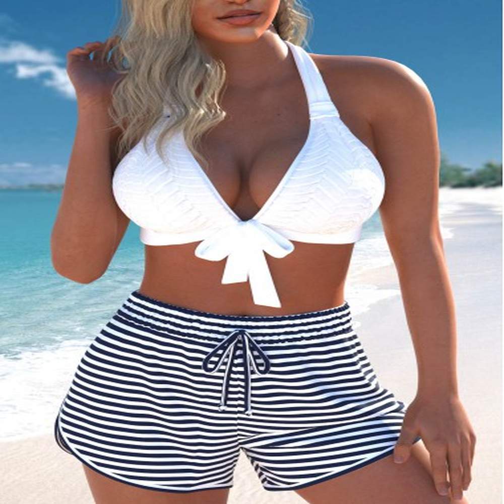 modlily criss cross striped navy bikini set l
