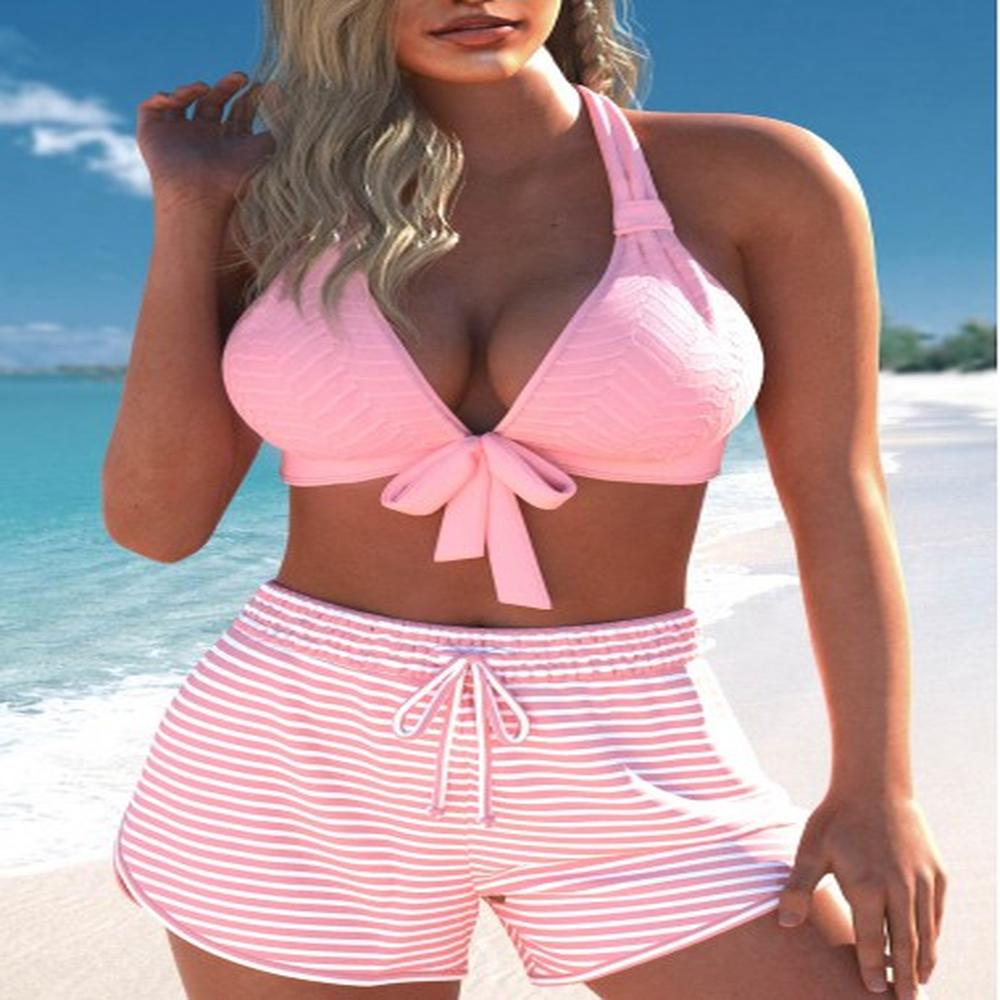 modlily criss cross striped pink bikini set xl