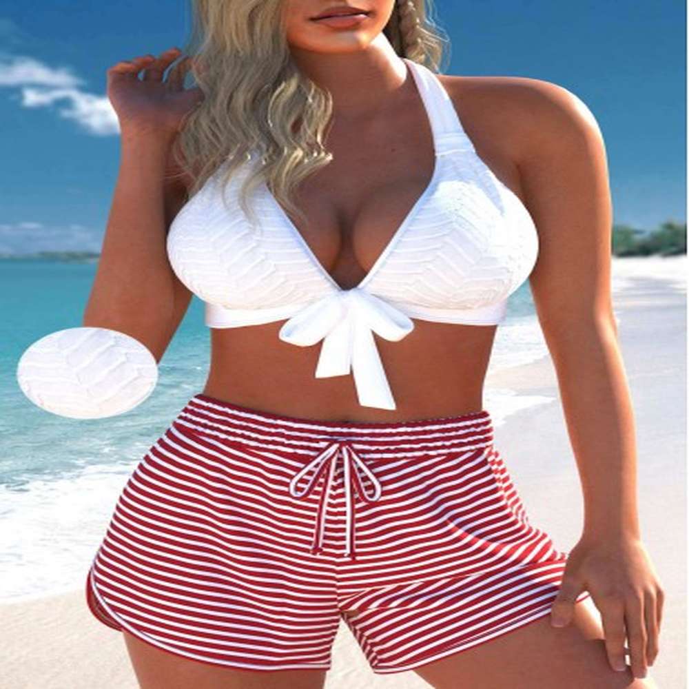 modlily criss cross striped white bikini set xl