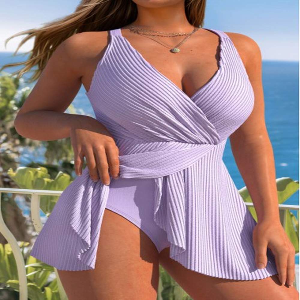 modlily criss cross surplice light purple one piece swimdress