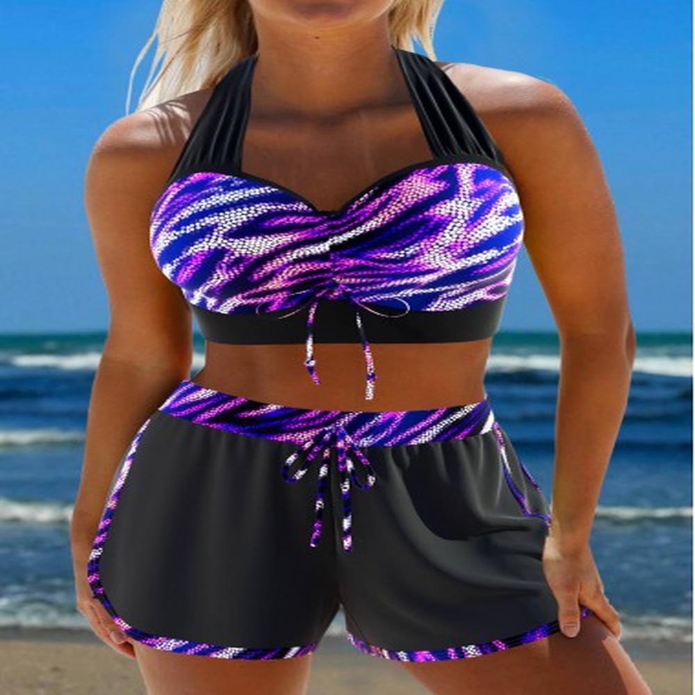 modlily criss cross zebra stripe print black bikini set