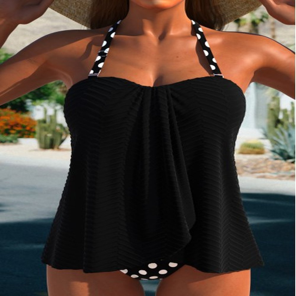 modlily cross hem polka dot black tankini set s
