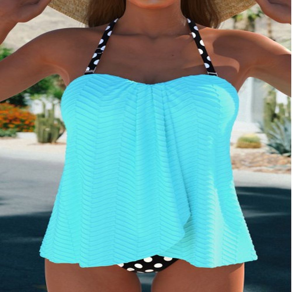 modlily cross hem polka dot cyan tankini set xl