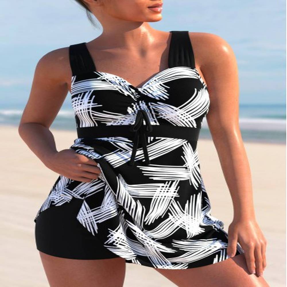 modlily cross strap printed black swimdress top s