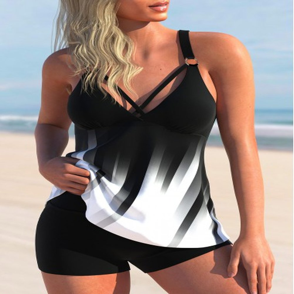 modlily cross strap white ombre tankini top xxl