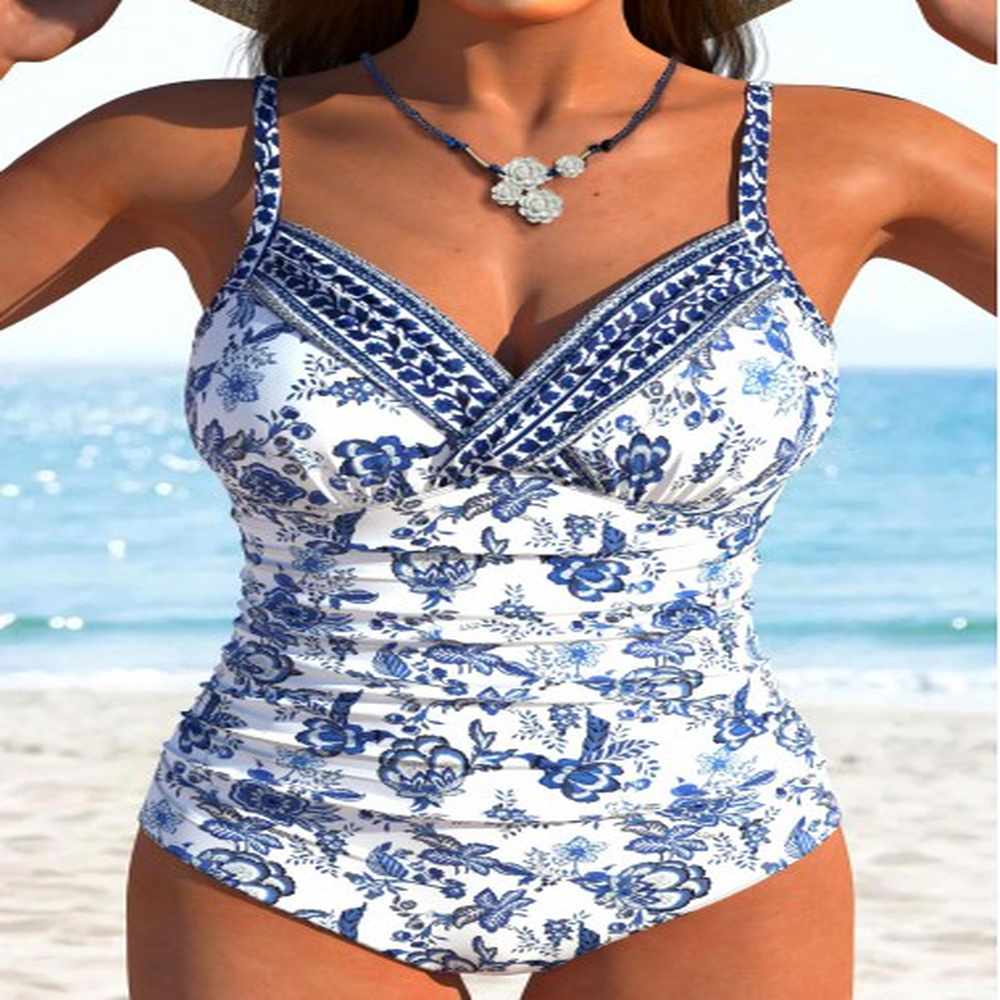 modlily cut out floral print navy one piece swimwear