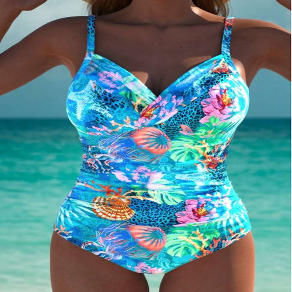 modlily cut out marine life print cyan one piece swimwear
