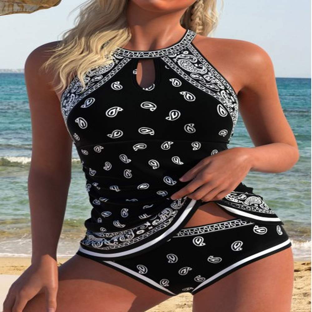 modlily cut out paisley print black tankini set xxl