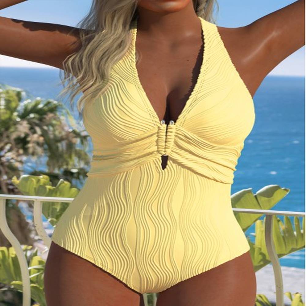 modlily cut out patchwork yellow one piece swimwear l