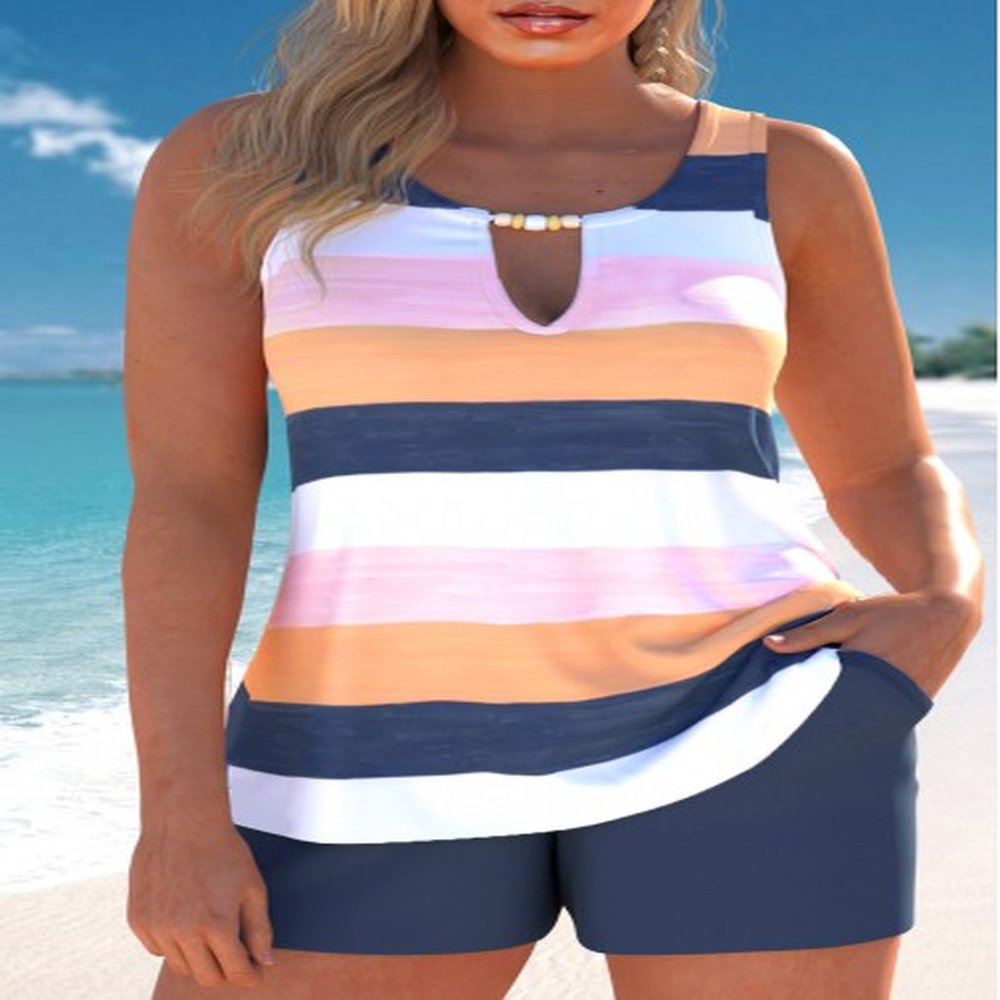 modlily cut out striped multi color tankini set m