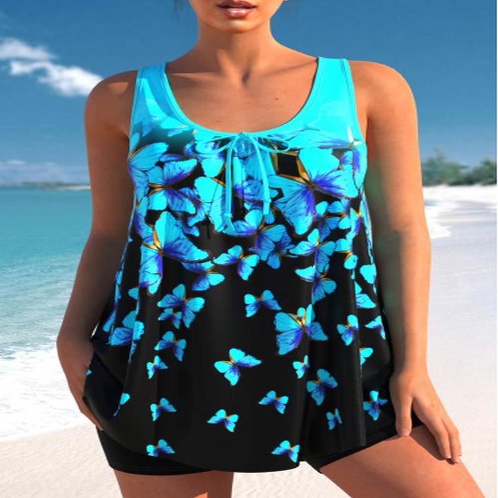 modlily cyan butterfly print ombre tankini top s