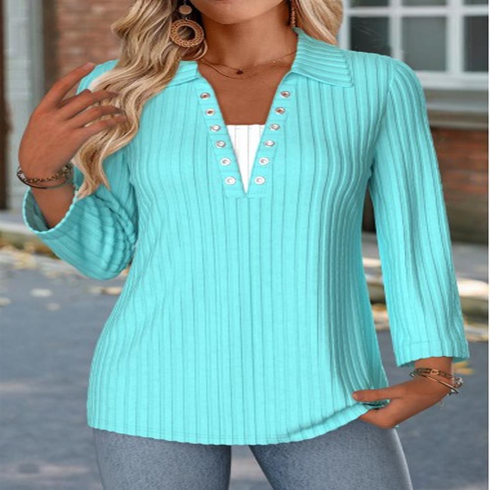 modlily cyan fake in long sleeve turn down collar blouse