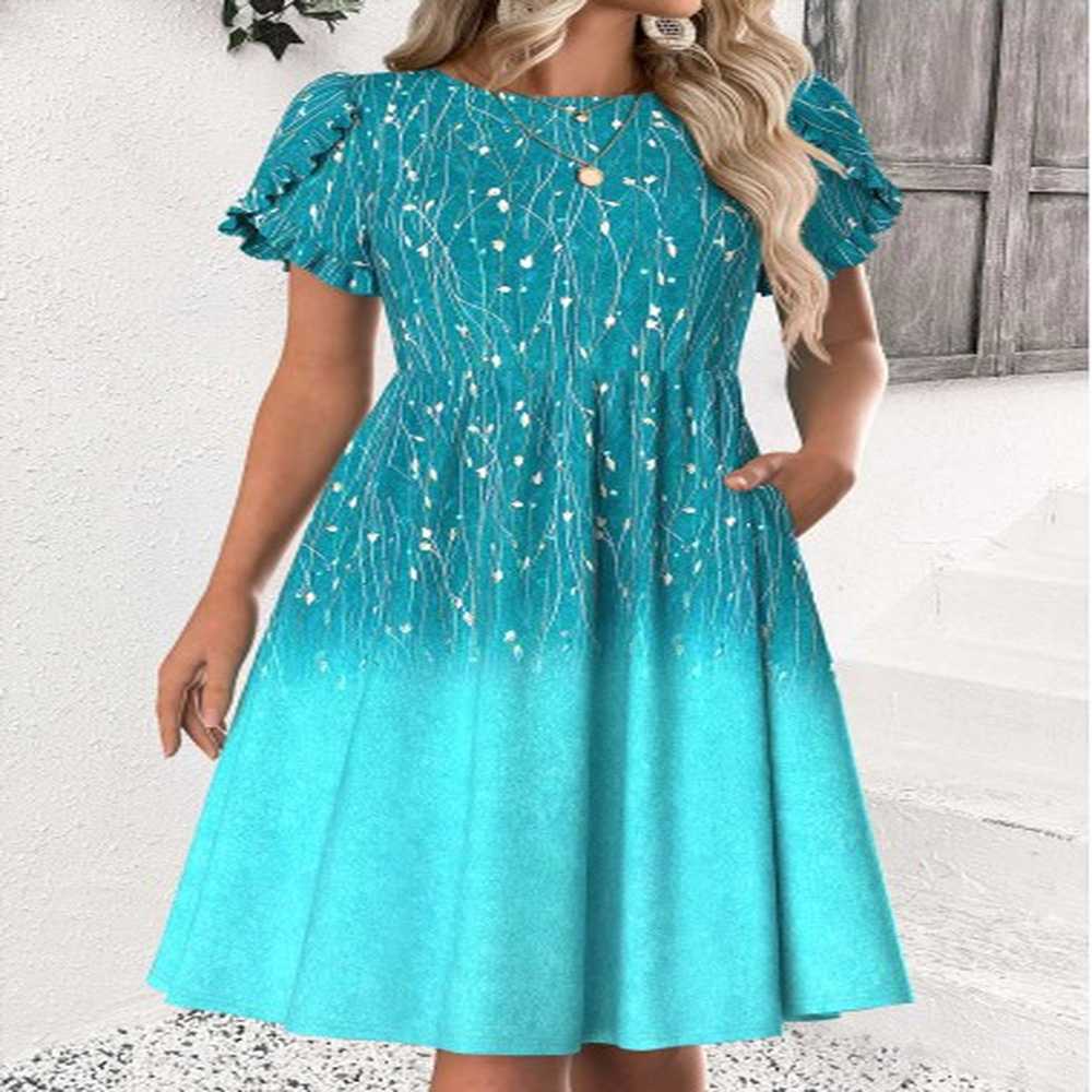 modlily cyan ombre short sleeve round neck dress l