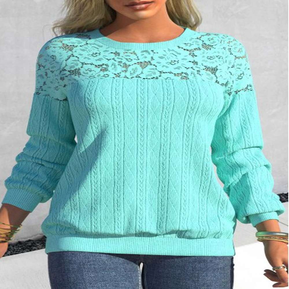 modlily cyan patchwork long sleeve round neck sweatshirt xl