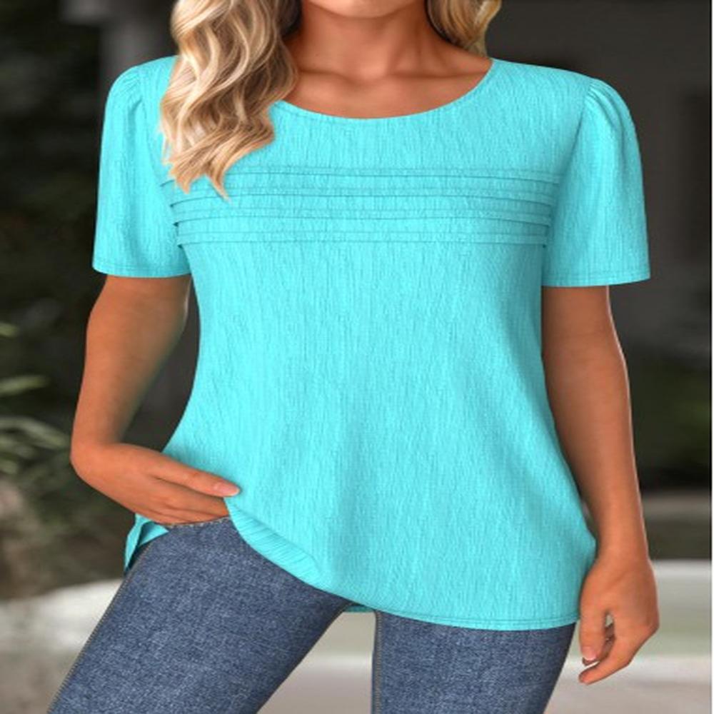 modlily cyan short sleeve round neck t shirt xxl