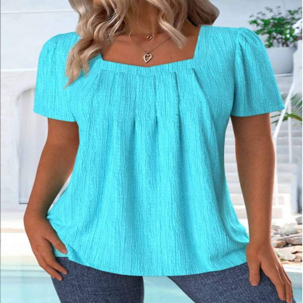 modlily cyan short sleeve square neck t shirt xl