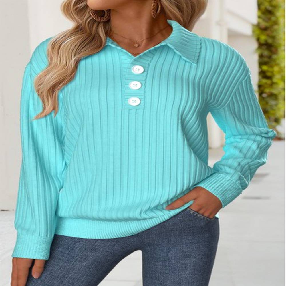 modlily cyan tummy coverage long sleeve turn down collar sweatshirt