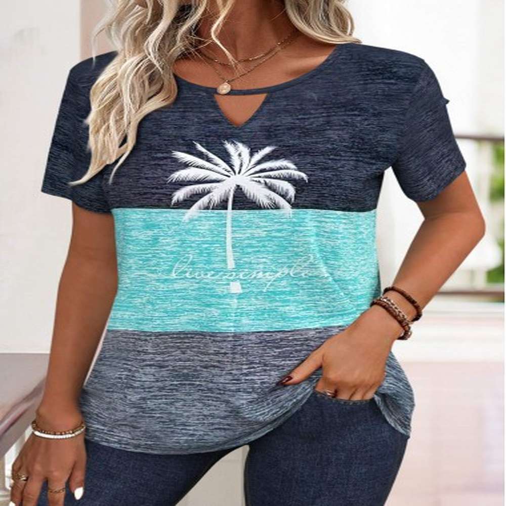 modlily dark blue cut out geometric print t shirt
