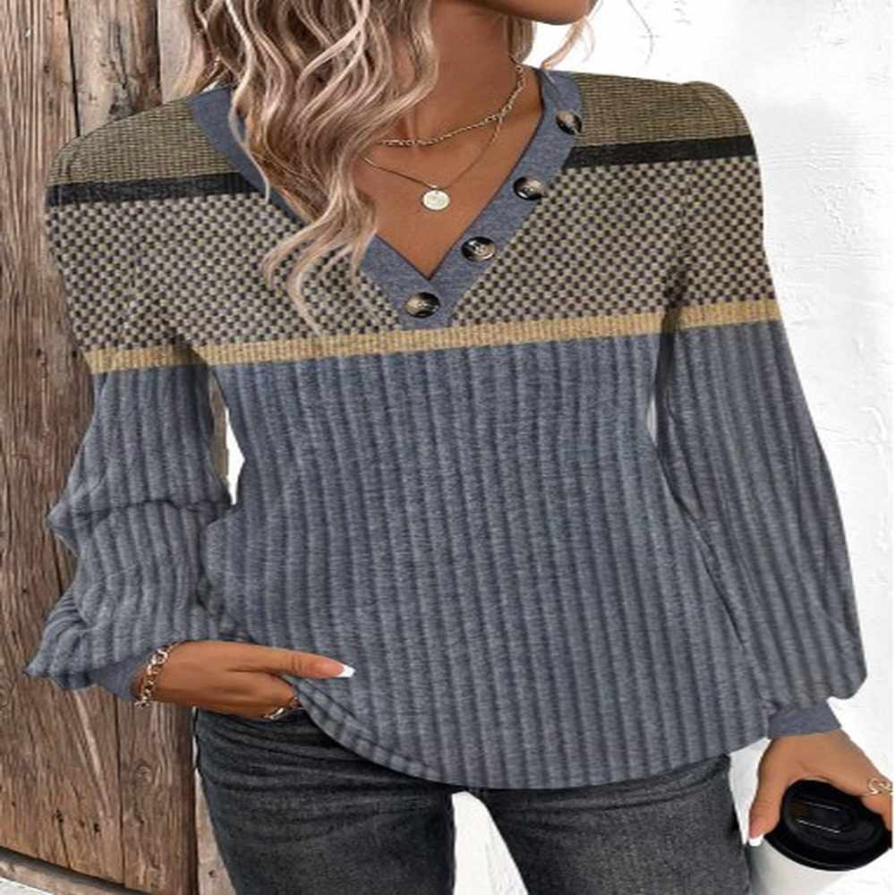 modlily dark blue patchwork geometric print long sleeve t shirt
