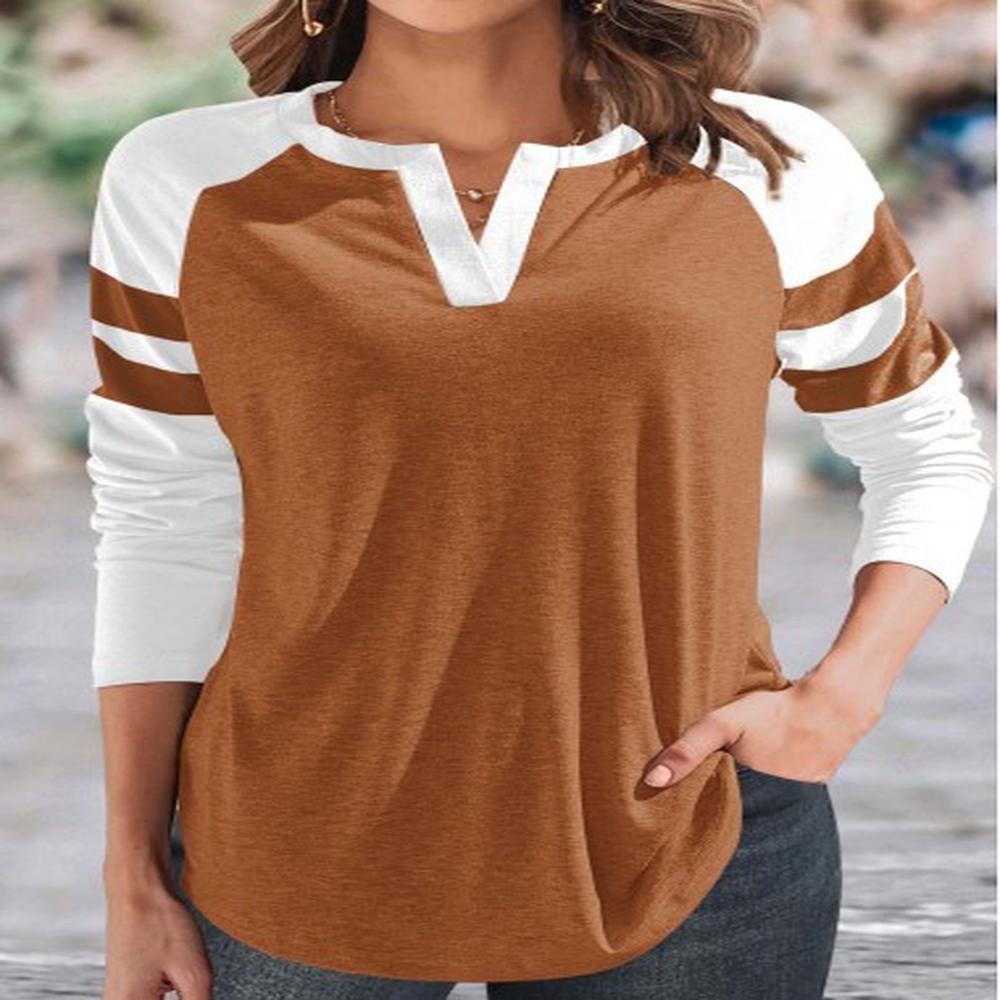 modlily dark camel patchwork long sleeve t shirt xl