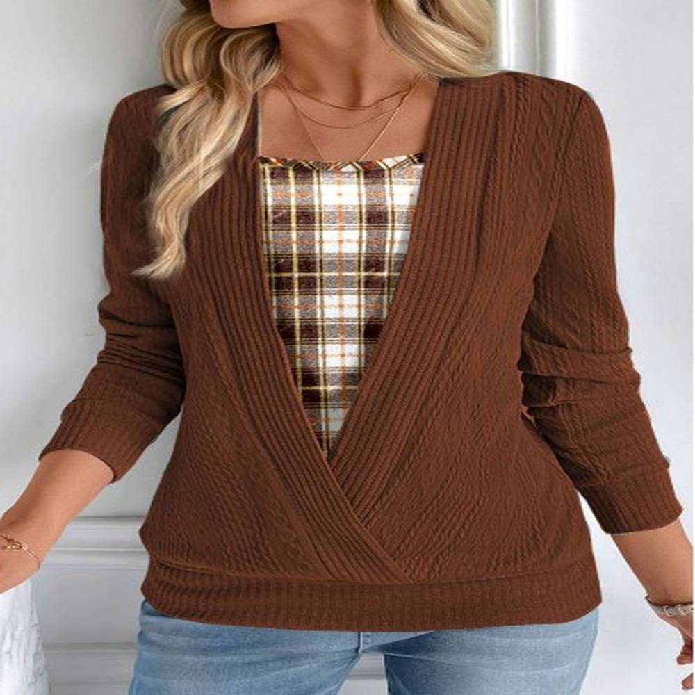 modlily dark camel plaid sweatshirt m