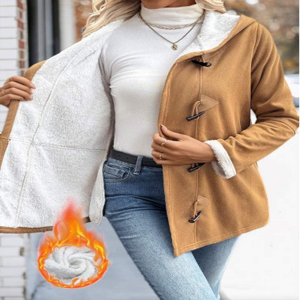 modlily dark camel tummy coverage long sleeve hooded coat