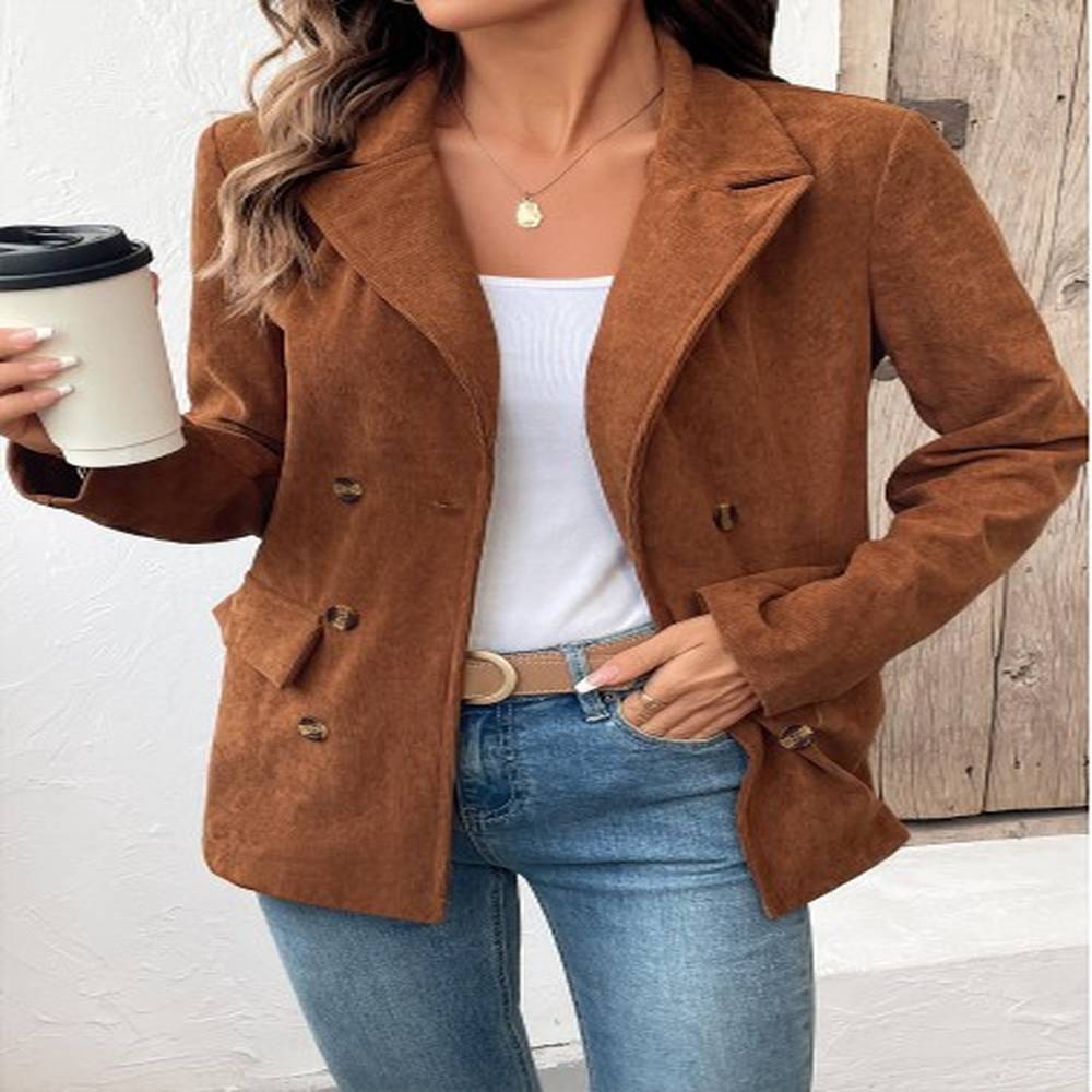modlily dark camel tummy coverage long sleeve lapel coat