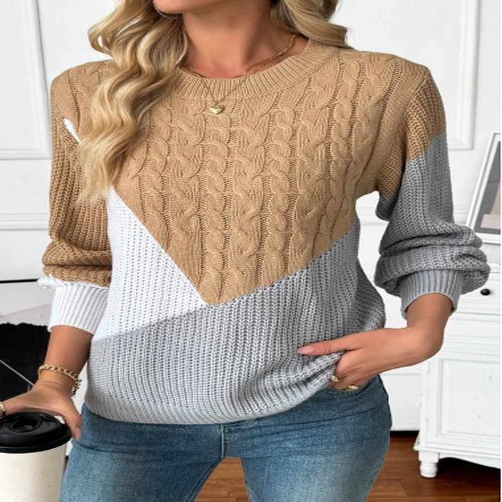 modlily dark camel tummy coverage long sleeve round neck sweater
