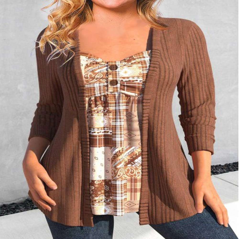 modlily dark coffee button geometric print t shirt xxl