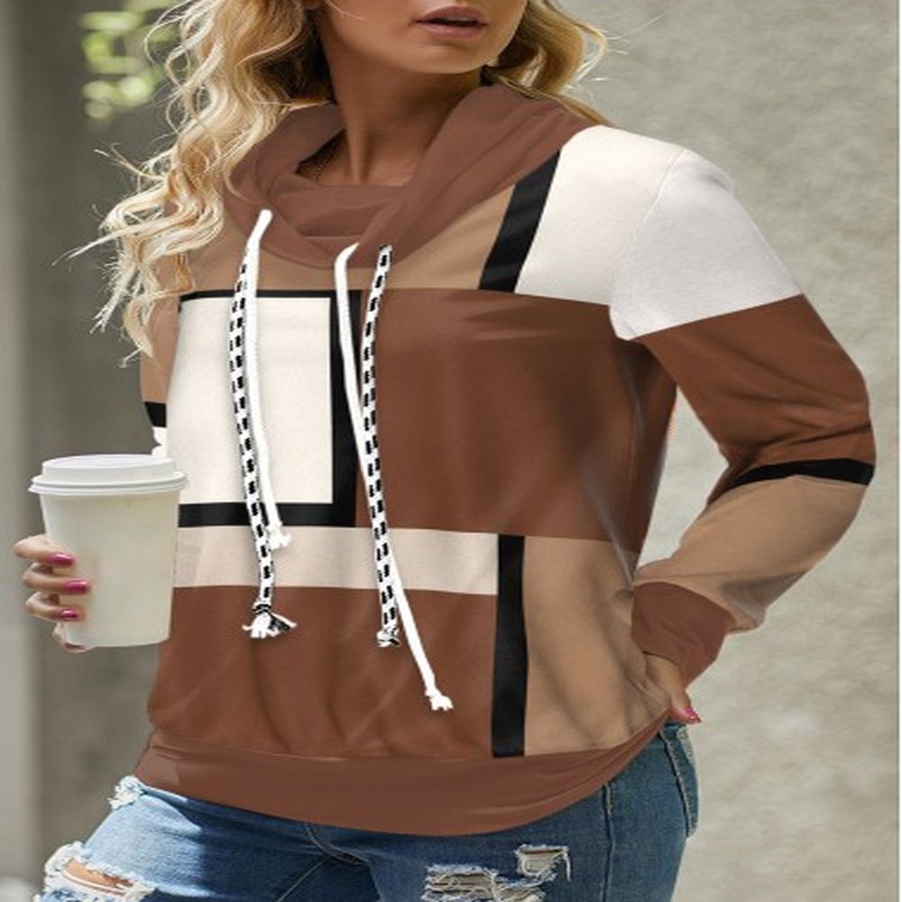 modlily dark coffee lace up geometric print sweatshirt xxl