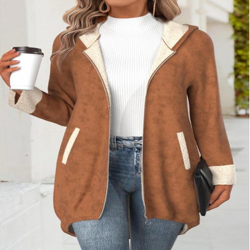 modlily dark coffee tummy coverage long sleeve hooded coat