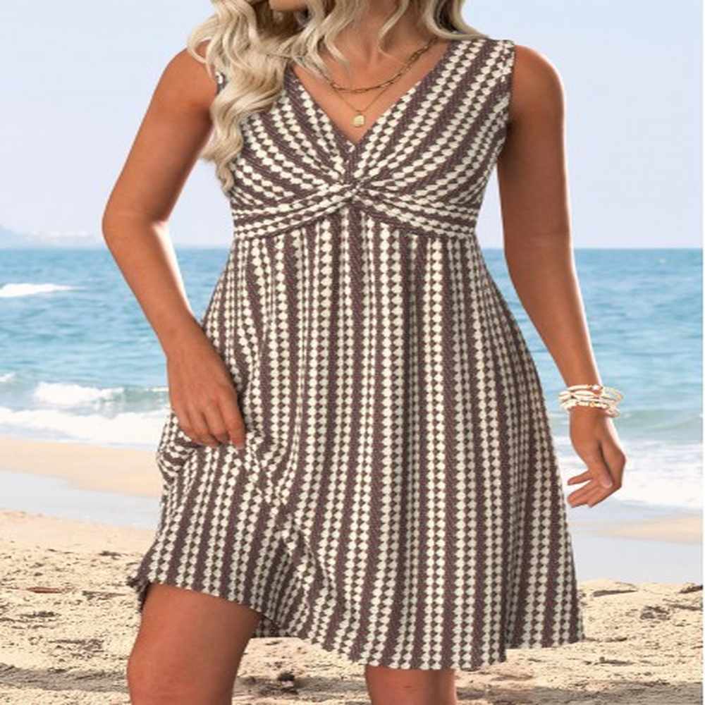 modlily dark coffee tummy coverage sleeveless v neck dress