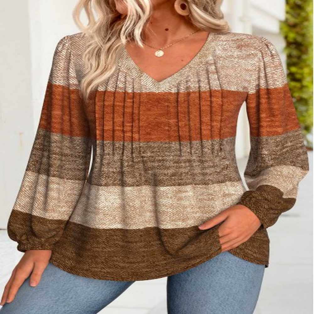 modlily dark coffee tummy coverage striped long sleeve blouse
