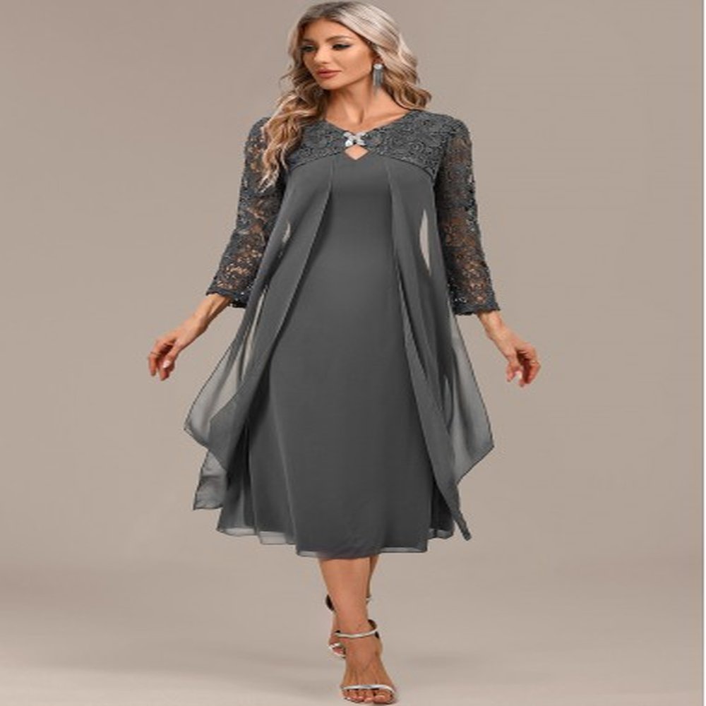 modlily dark grey a line sleeve round neck dress