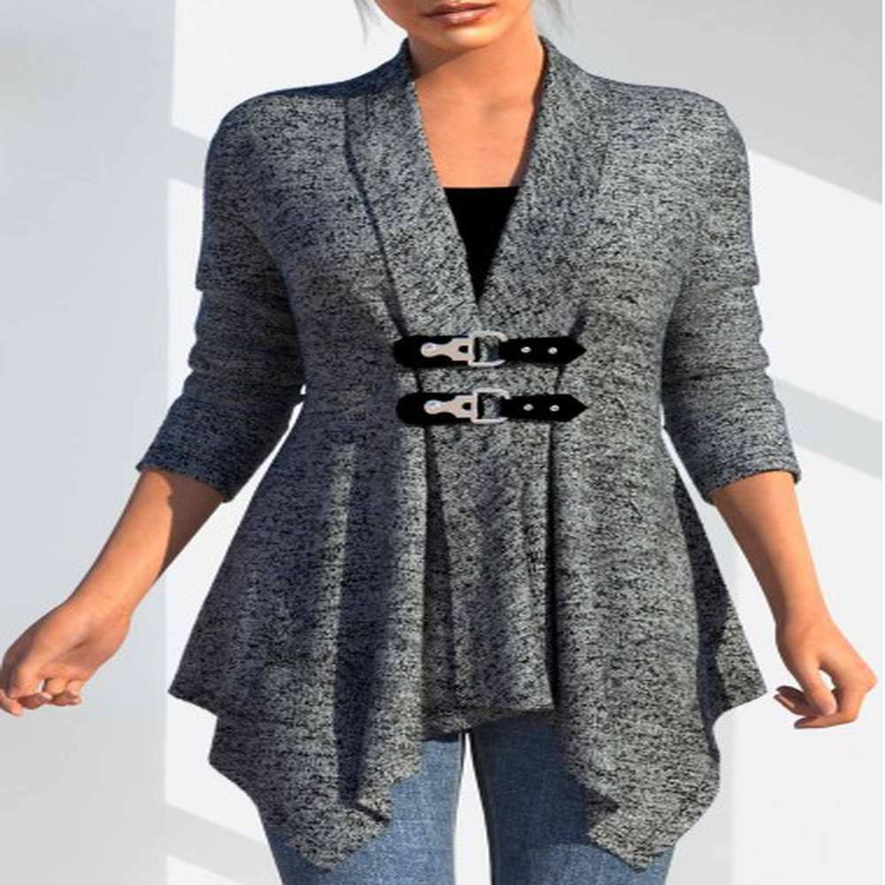 modlily dark grey button long sleeve turn down collar coat