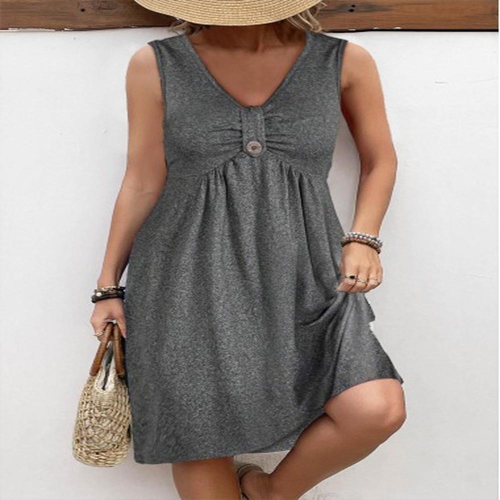 modlily dark grey marl button a line sleeveless dress