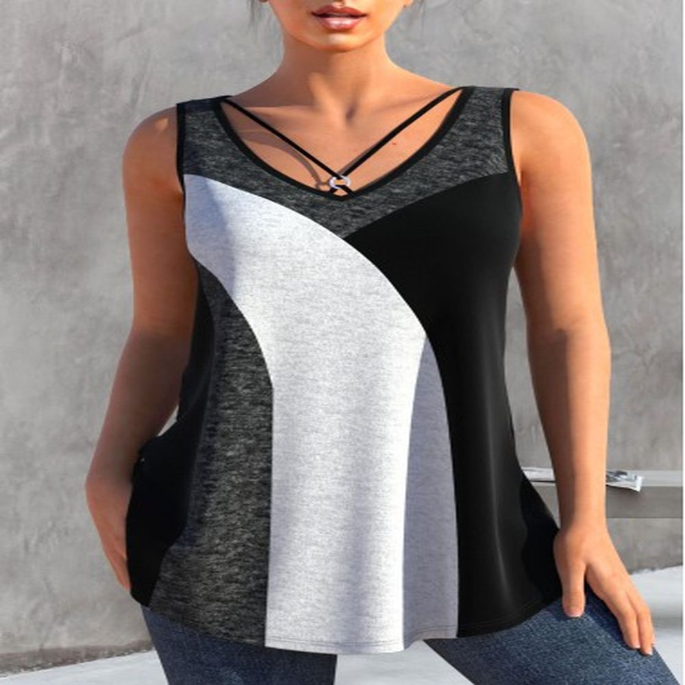modlily dark grey marl metal ring contrast tank top