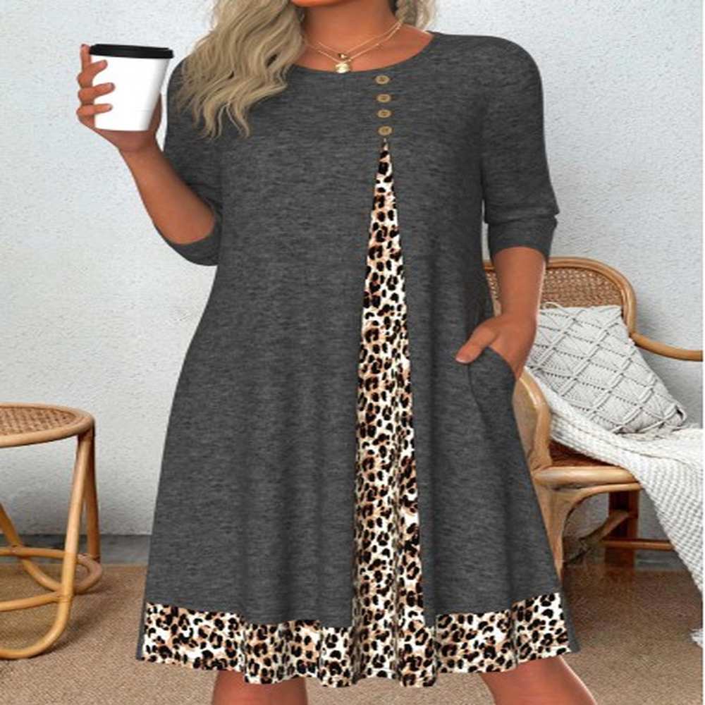 modlily dark grey marl patchwork leopard a line dress