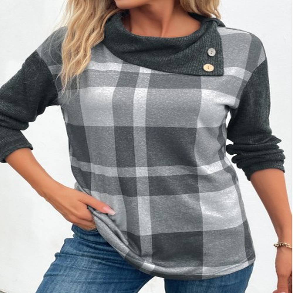 modlily dark grey marl patchwork plaid long sleeve sweatshirt