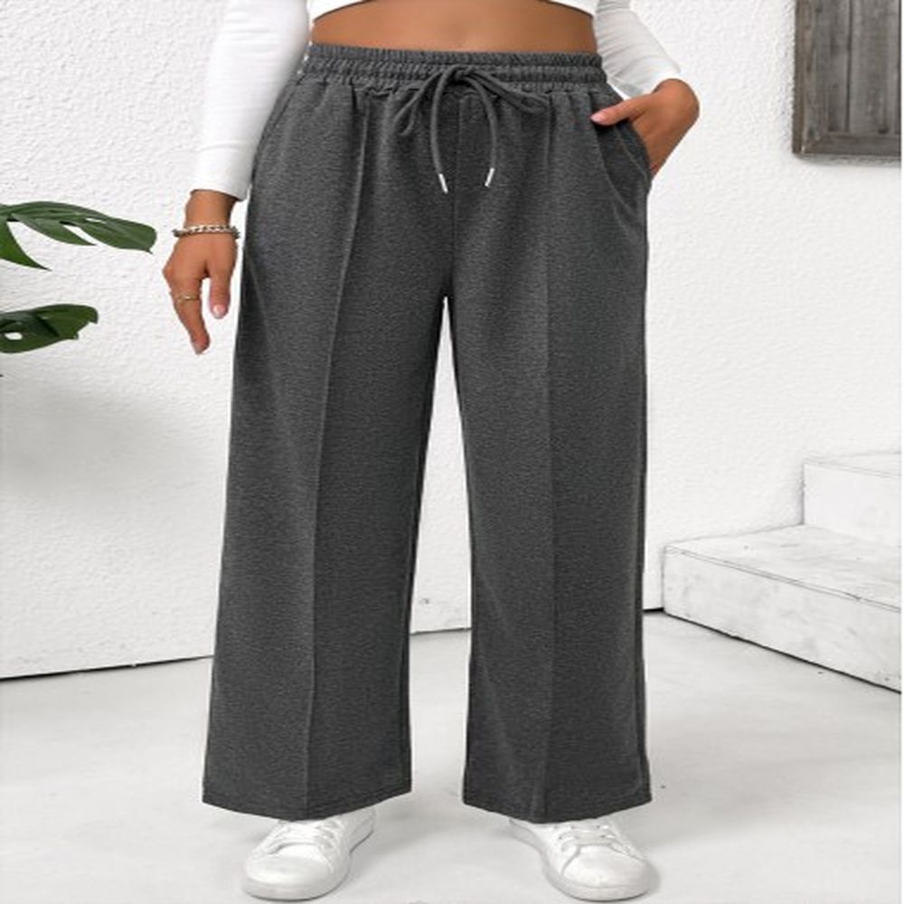 modlily dark grey marl pocket straight leg elastic waist pants