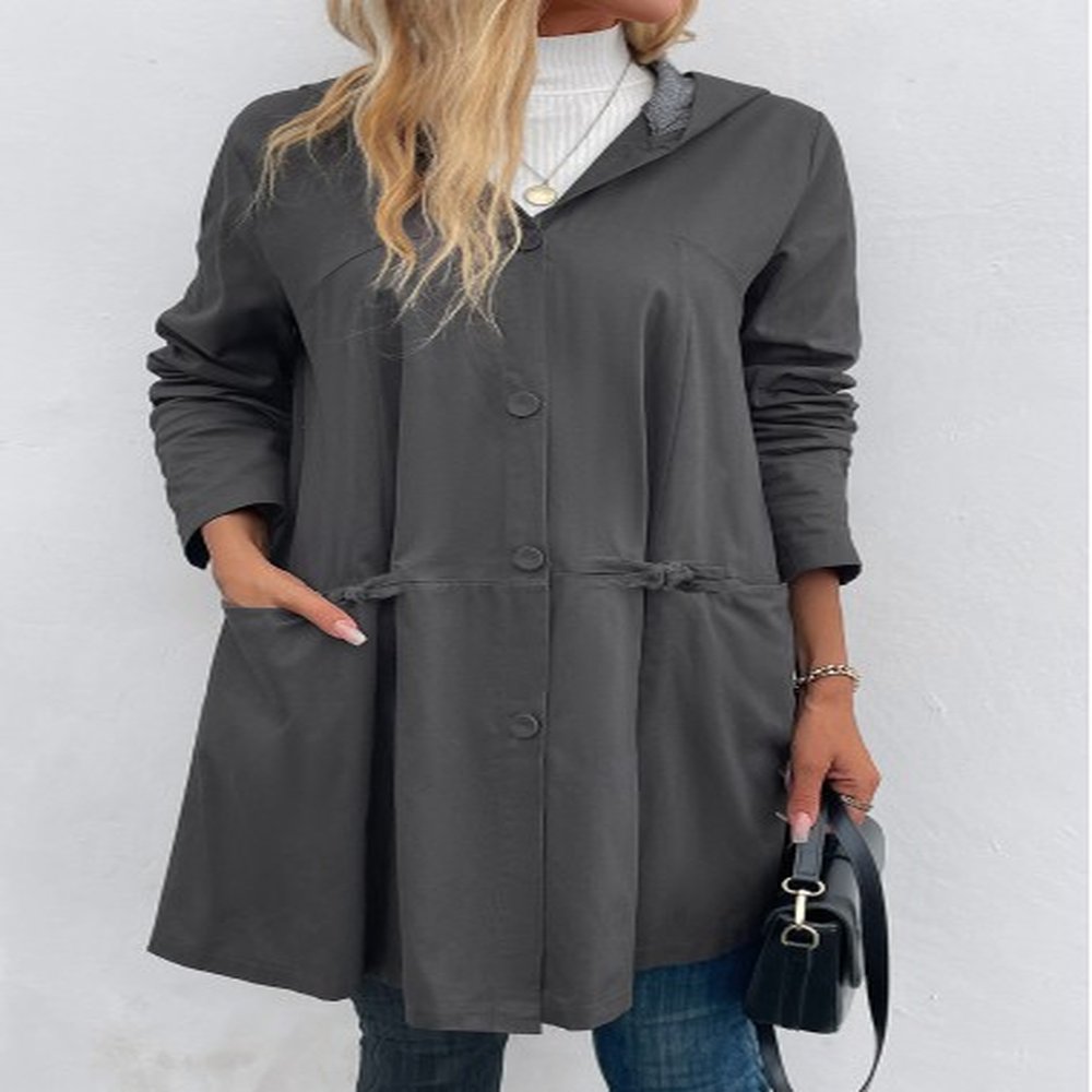 modlily dark grey pocket long sleeve hooded coat l